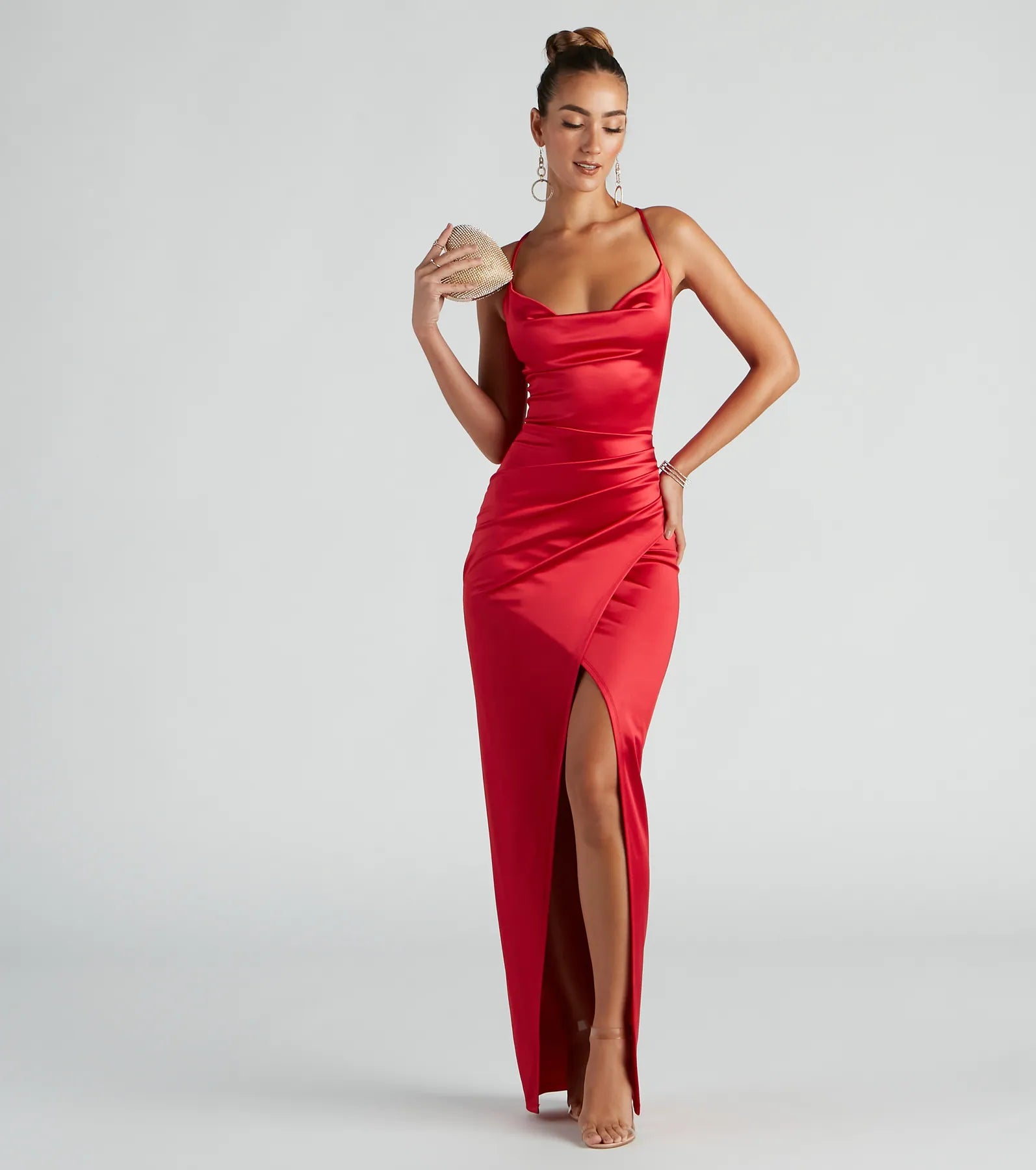 Empire Waist Women Dress to Accentuate the Bust and Conceal the WaistChelsea Satin High Slit Formal Dress