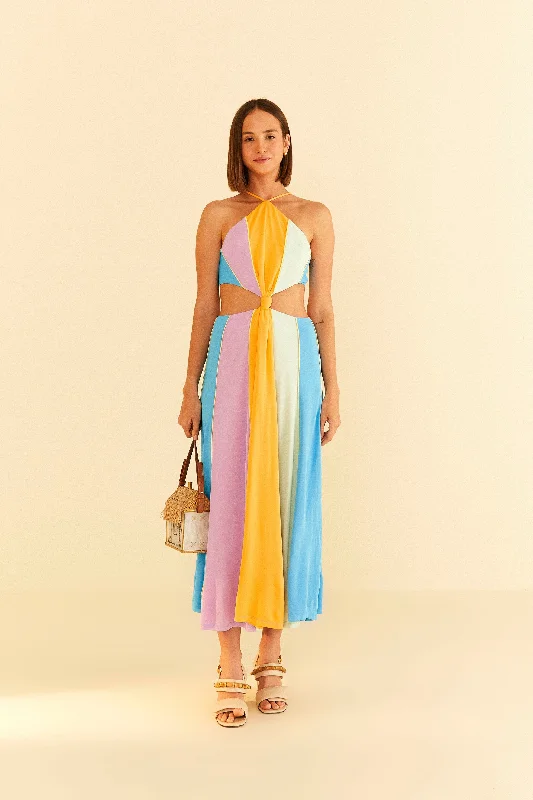 Ball Gown Women Dress with a Full Skirt for a Princess - like LookColor Blocking Sleeveless Maxi Dress