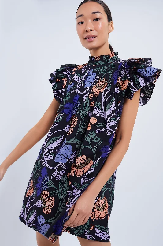 Shift Women Dress with a Simple and Classic Design for Everyday WearExclusive Turnin Peri Black Floral Pintuck Ruffle Mini Dress