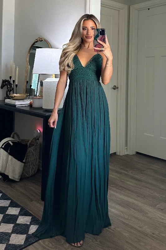 Lace - Embellished Women Dress for an Elegant and Sophisticated AppearanceFree As a Bird Maxi Dress: Hunter Green