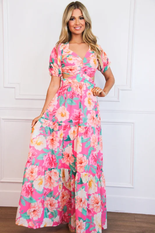 Halter Neck Women Dress to Show Off the Shoulders and NecklineIsla Del Sol Floral Cutout Maxi Dress: Fuchsia Multi