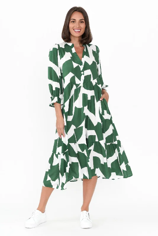 Shift Women Dress with a Simple and Classic Design for Everyday WearLeela Green Abstract Sleeved Dress