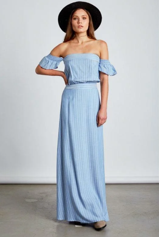 Ball Gown Women Dress with a Full Skirt for a Princess - like LookMalibu Chambray Blue Stripe Maxi Dress