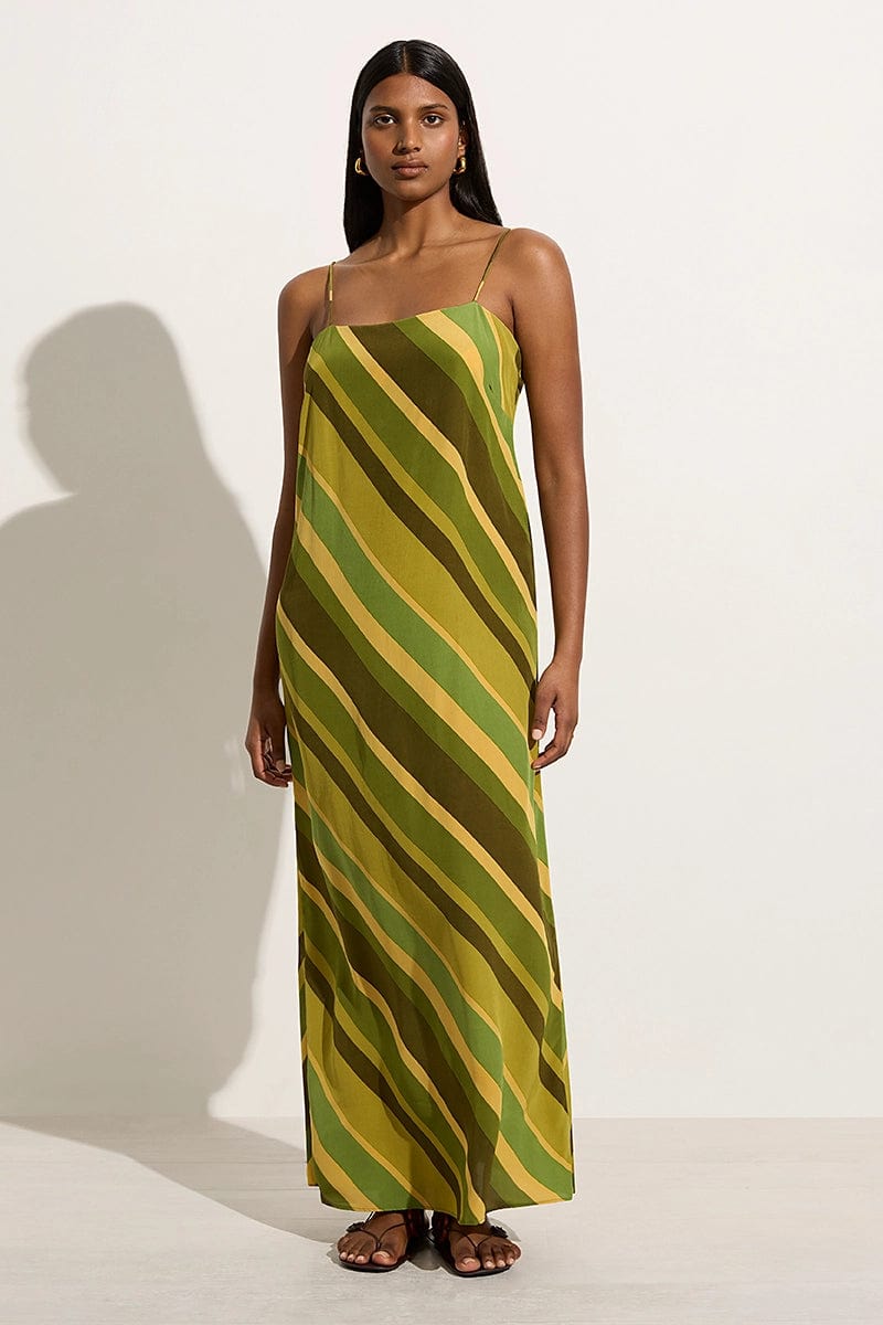 Plus Size Women Dress with a Flattering A - Line Cut for Comfort and StyleMuni Maxi Dress Cisco Stripe Palm - Final Sale