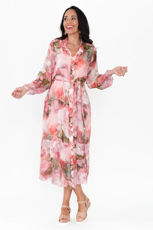 Plus Size Women Dress with a Flattering A - Line Cut for Comfort and StyleOrla Pink Floral Silk Blend Dress