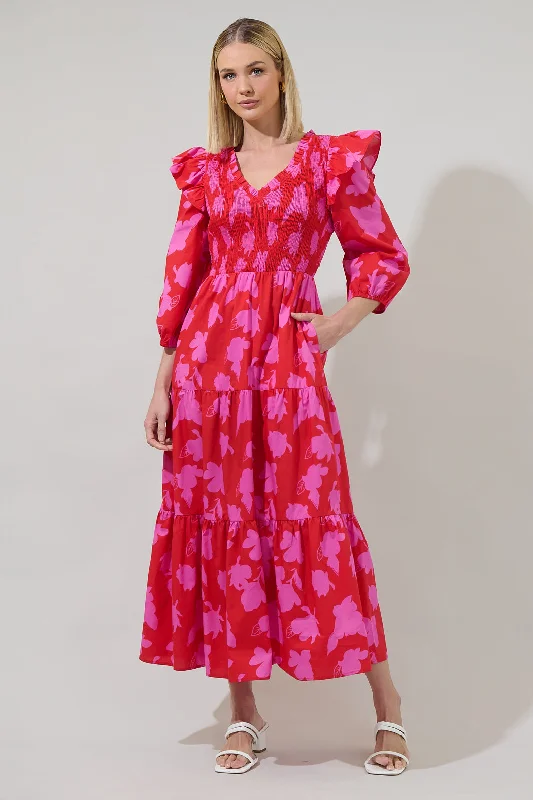 Shift Women Dress with a Simple and Classic Design for Everyday WearRaspberry Bliss Brighton Smocked Poplin Maxi Dress