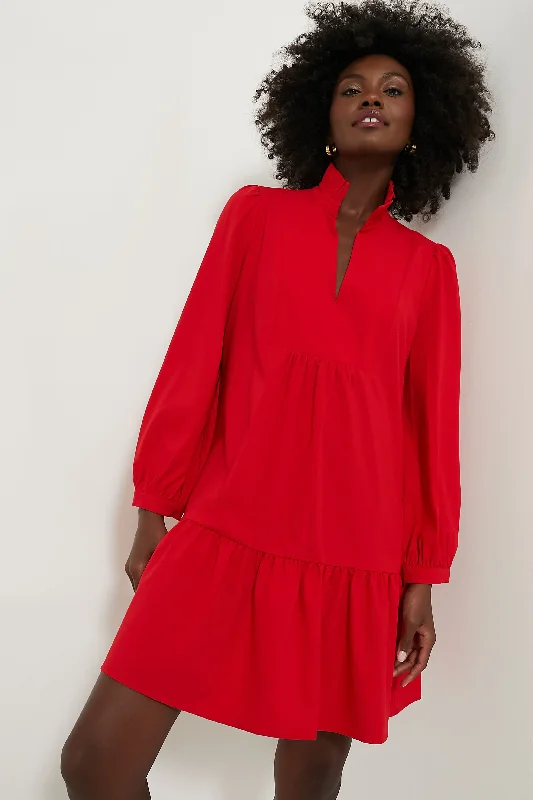 Ruffled Women Dress with Multiple Layers for a Playful and Girly StyleRed Crepe Palmerston Dress