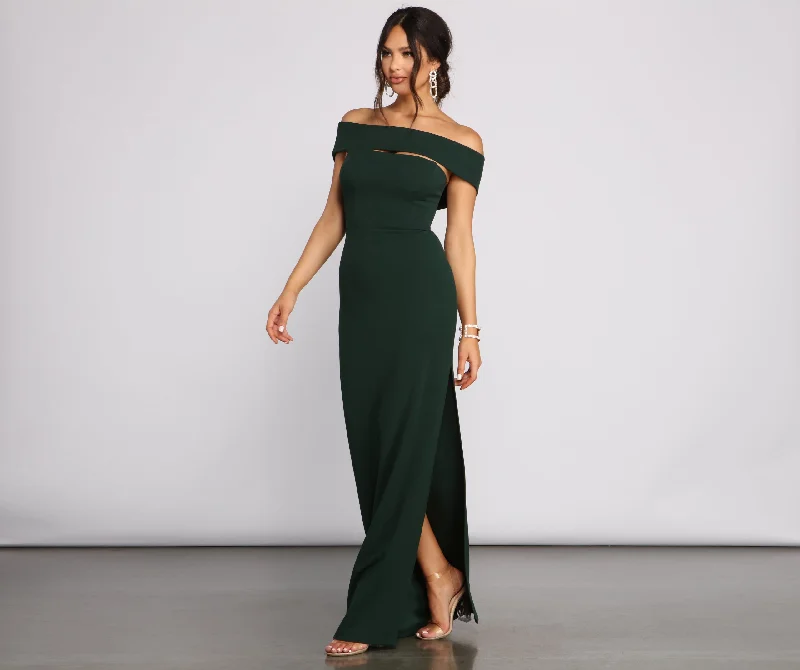 Strapless Women Dress with a Built - in Bra for Comfort and SupportRylee Formal Off the Shoulder Crepe Dress