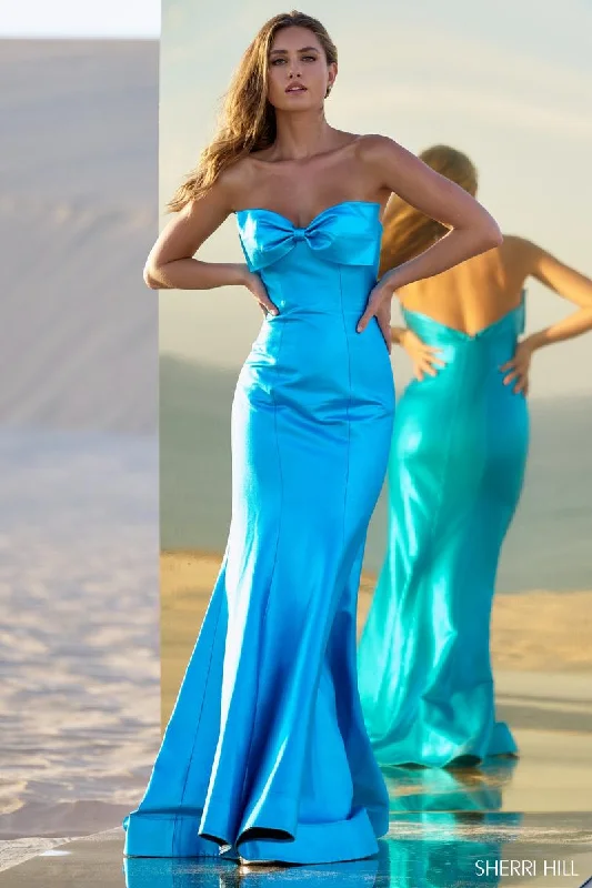 Mini Women Dress with a Short Hem for a Young and Trendy StyleSherri Hill Strapless Metallic Bow Gown 56817