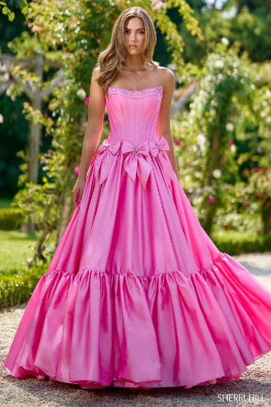 Off - the - Shoulder Women Dress for a Romantic and Feminine LookSherri Hill Corset Bow Ball Gown Prom Dress 56958