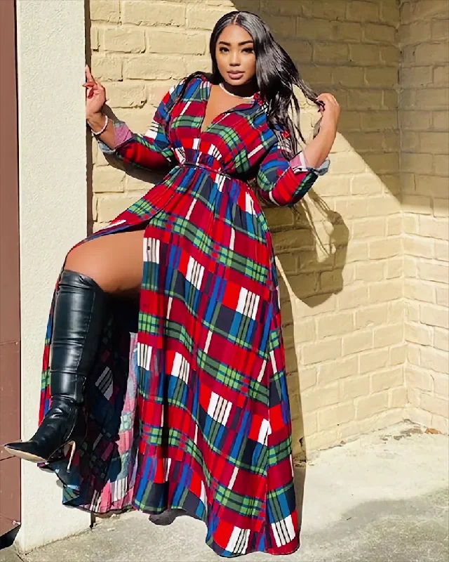 Backless Women Dress for a Sexy and Alluring Look at Evening EventsSweep the Floor PLAID DUSTER