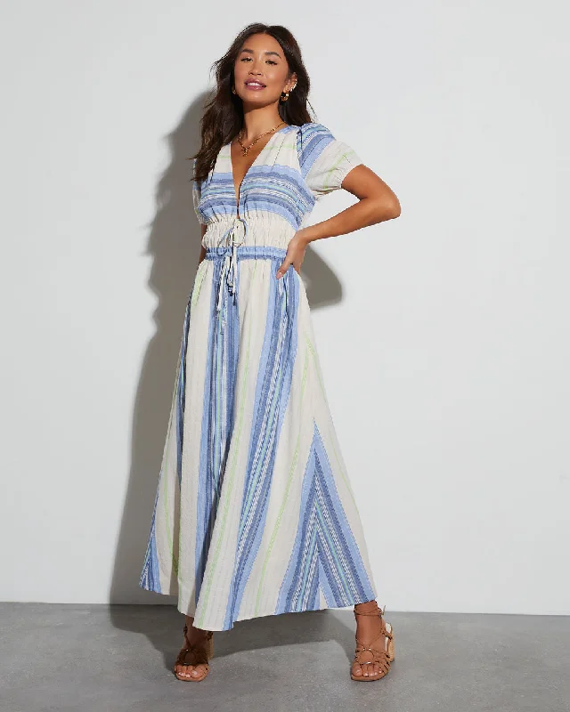 Pleated Women Dress with a Timeless and Elegant TextureTinsley Striped V-Neck Maxi Dress