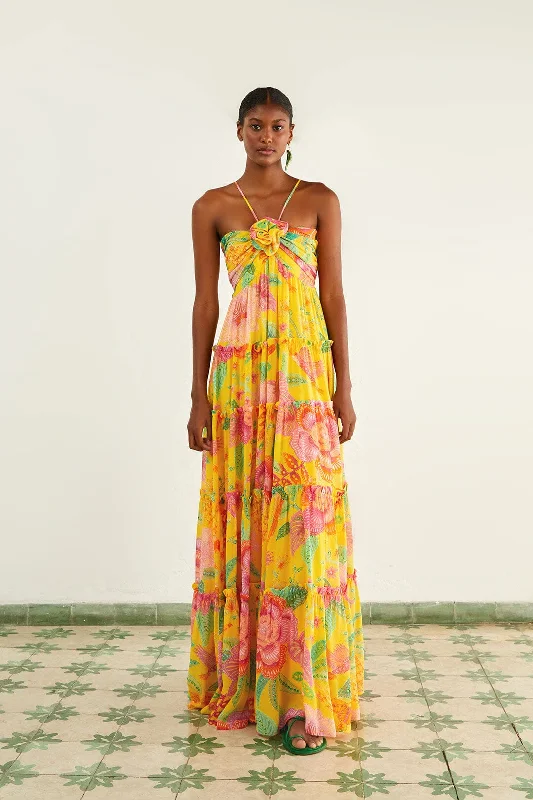 Ball Gown Women Dress with a Full Skirt for a Princess - like LookYellow Macaw Bloom Maxi Dress