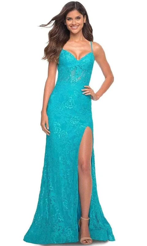 Strapless Women Dress with a Built - in Bra for Comfort and SupportLa Femme - 30171SC - Embroidered Sleeveless Prom Gown