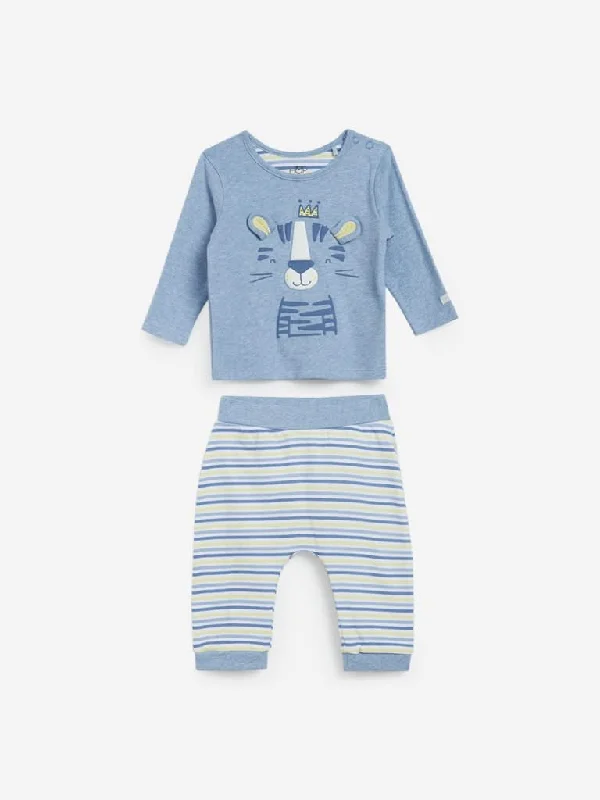 Bermuda Women Shorts for a Classic and Sophisticated LookBaby HOP Blue Melange T-Shirt and Pants Set