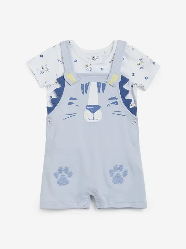 Twill Women Shorts with a Smooth Texture and DurabilityBaby HOP Light Blue Dungarees and T-Shirt Set