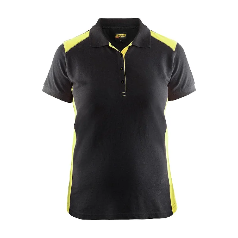 Ringer T Shirt Women with Retro - Inspired StripesBlaklader 3390 Women's Polo Shirt Black / Hi-Vis Yellow