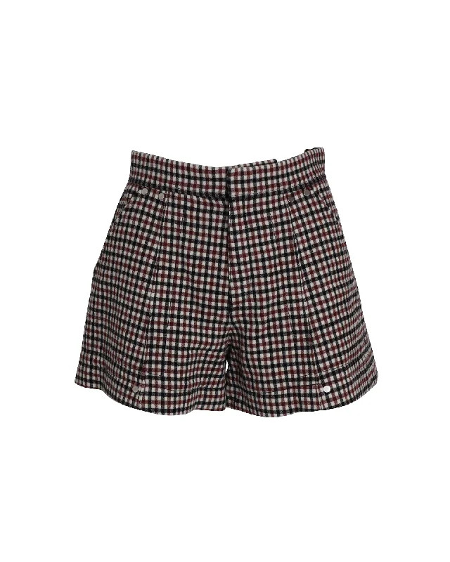 Belted Women Shorts to Enhance the WaistlineChloe High-Rise Checked Shorts in Brown Wool