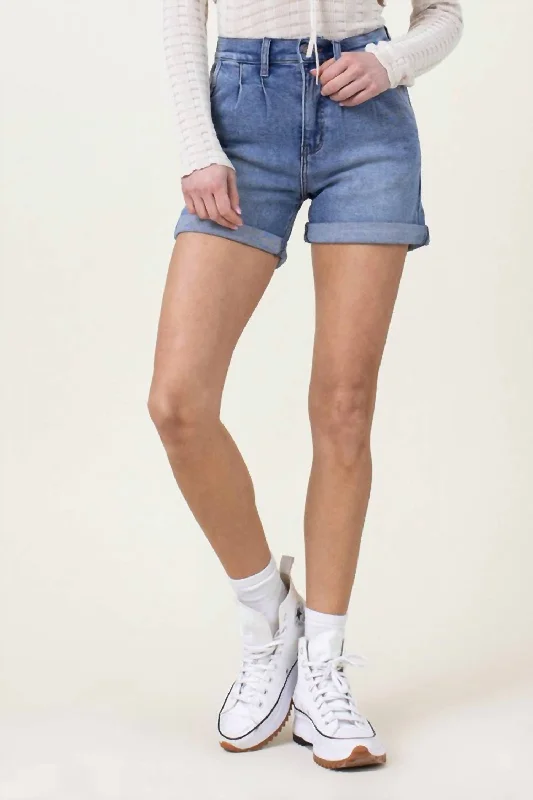 Embroidered Women Shorts with Intricate DesignsDenim Shorts With Pin Tuck Detail In Medium Stone