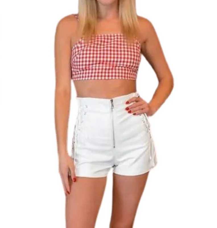 Leather Look Women Shorts for an Edgy and Chic StyleFaux Leather Lace Up Shorts In White