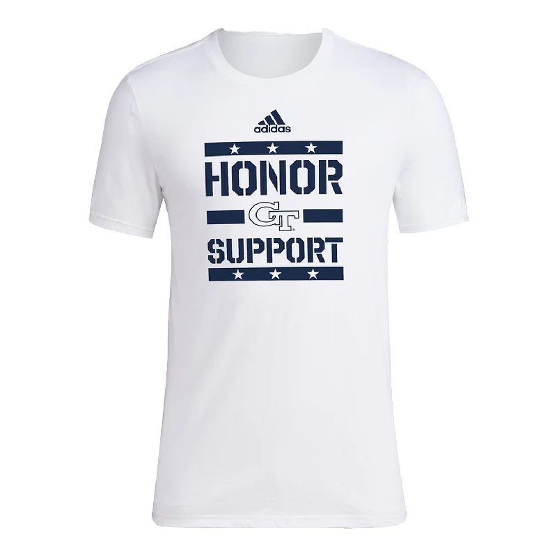 Distressed Women T Shirt with a Laid - Back AestheticGeorgia Tech Yellow Jackets Adidas Honor and Support White T-Shirt