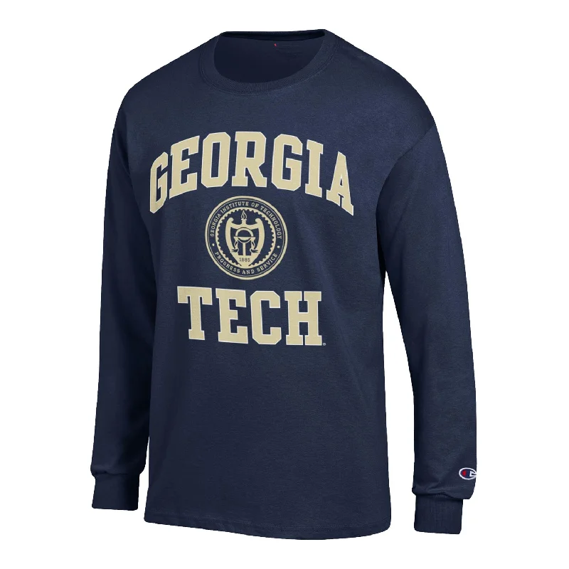 Distressed Women T Shirt with a Laid - Back AestheticGeorgia Tech Yellow Jackets Seal Tech Navy Long Sleeve T-Shirt