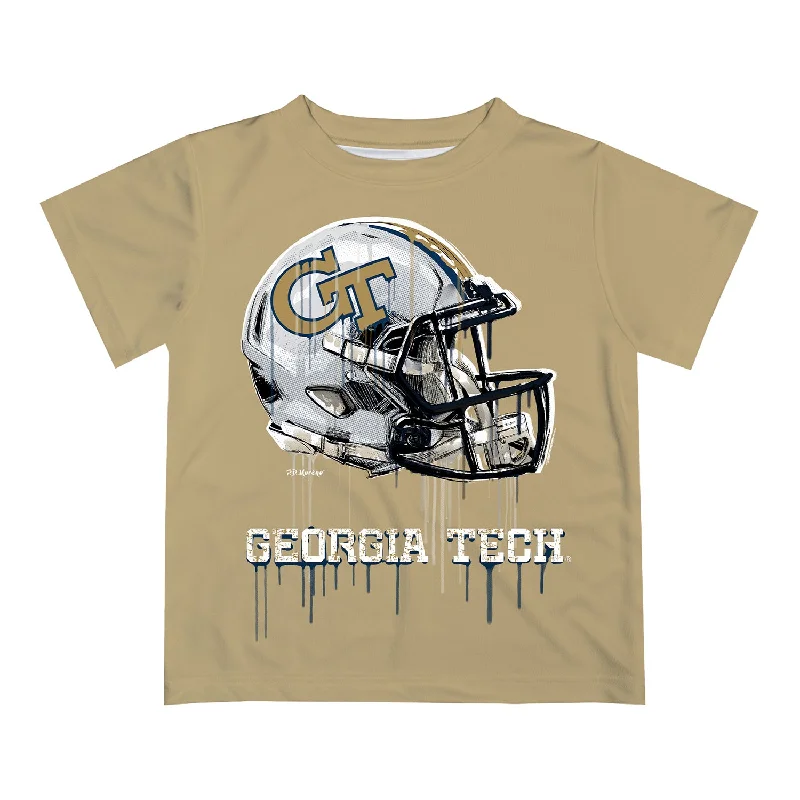 Sleeveless Women T Shirt for Summer ComfortYouth Georgia Tech Yellow Jackets Dripping Football Helmet Gold T-Shirt