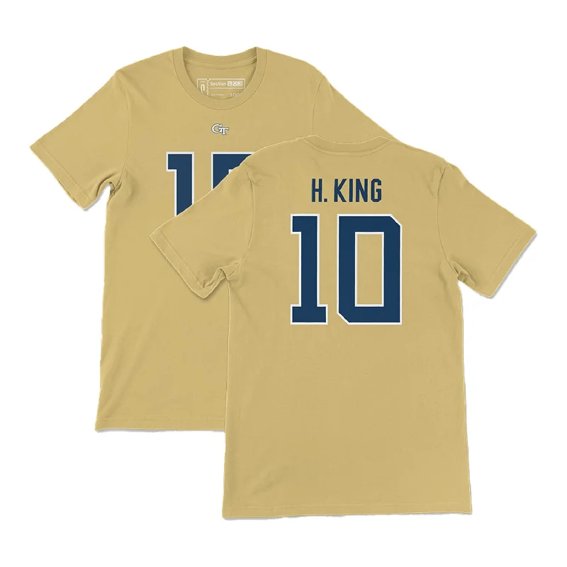 Distressed Women T Shirt with a Laid - Back AestheticGeorgia Tech Yellow Jackets Section 103 Student Athlete #10 Haynes King  T-Shirt