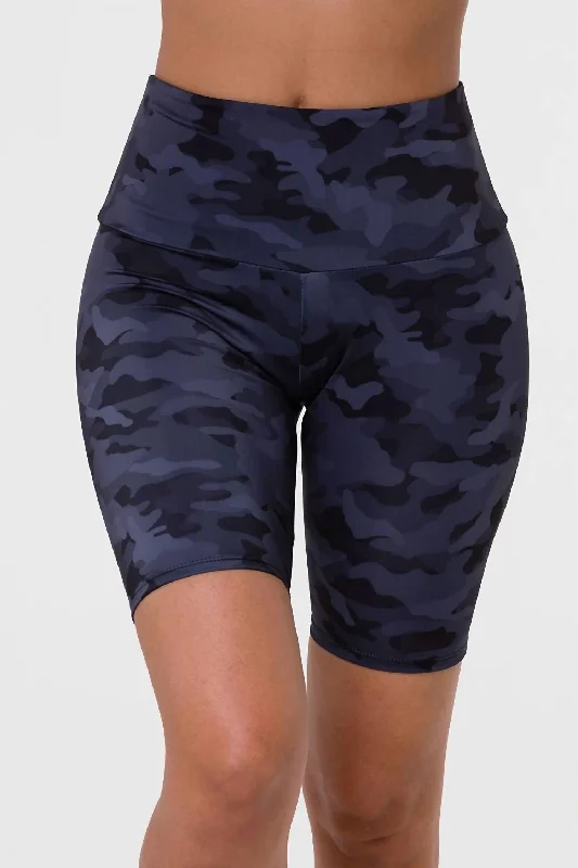 Linen Women Shorts for Breathable Comfort in Hot WeatherHigh Rise Biker Short In Black Grey Camo