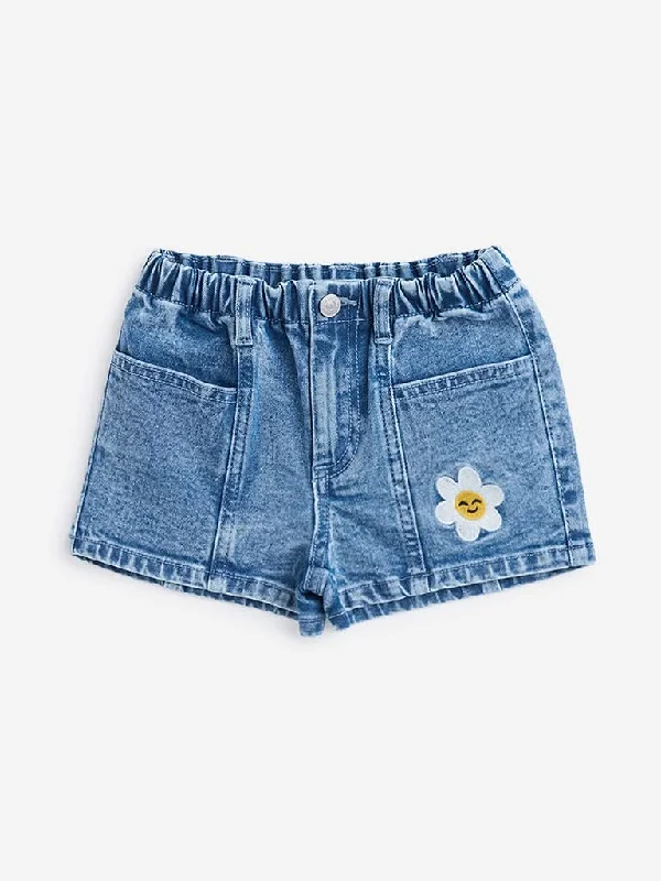 Patterned Geometric Women Shorts for a Modern AppealHOP Kids Blue Denim High-Rise Shorts