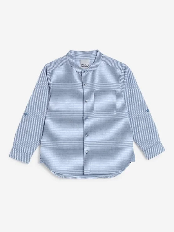 High - Waisted Women Shorts for a Retro and Flattering LookHOP Kids Blue Striped Self-Textured Shirt
