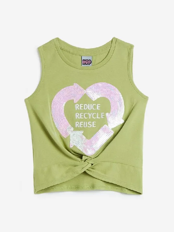 Linen Women Shorts for Breathable Comfort in Hot WeatherHOP Kids Green Sequinned Jess Tank Top