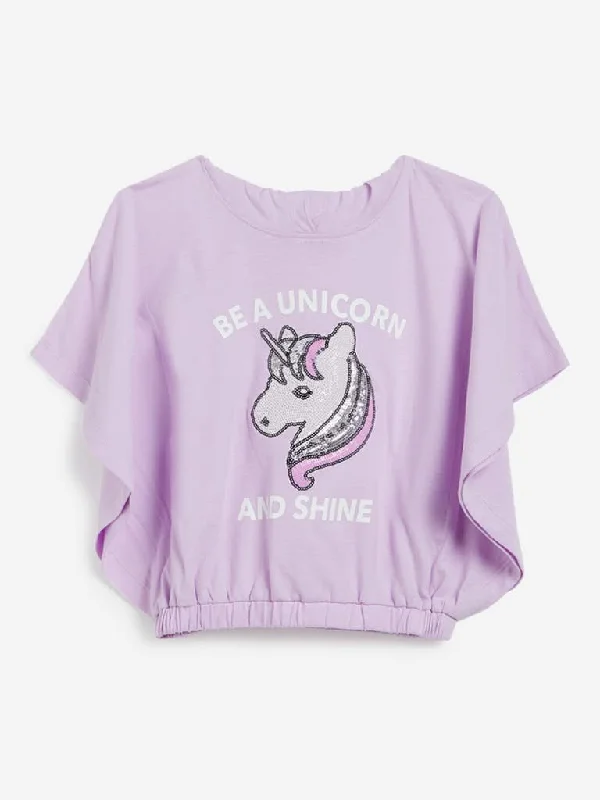 Patterned Geometric Women Shorts for a Modern AppealHOP Kids Lilac Unicorn Print Hooded Twinkle Top
