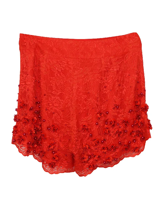 High - Waisted Women Shorts for a Retro and Flattering LookJenny Packham Embellished Shorts in Red Lace