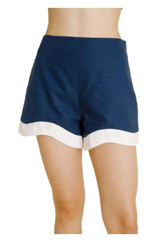Printed Animal Print Women Shorts for a Wild and Stylish AppearanceLinen Wave Hem Shorts In Navy