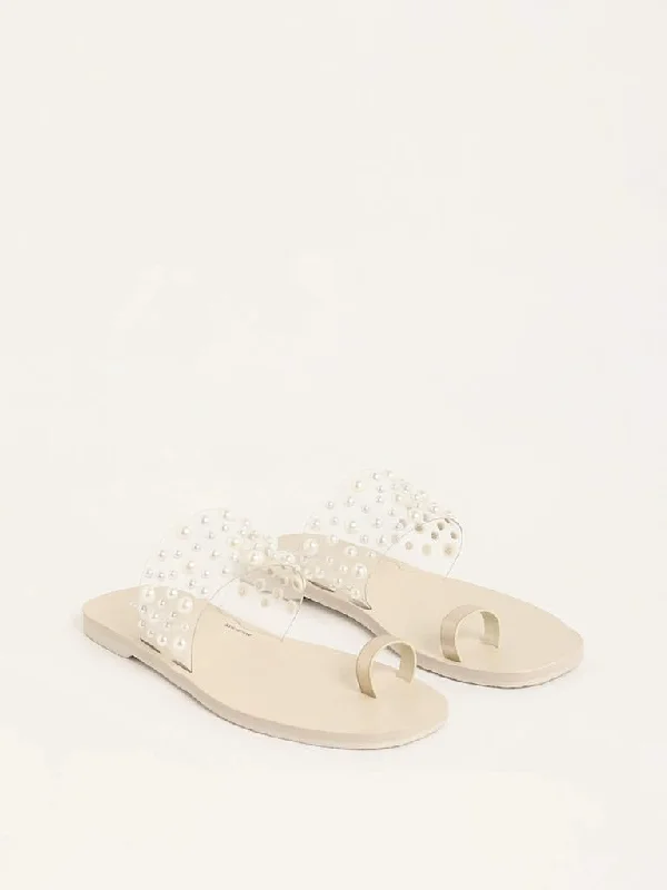 Belted Women Shorts to Enhance the WaistlineLUNA BLU Ivory Pearl Embellished Sandals