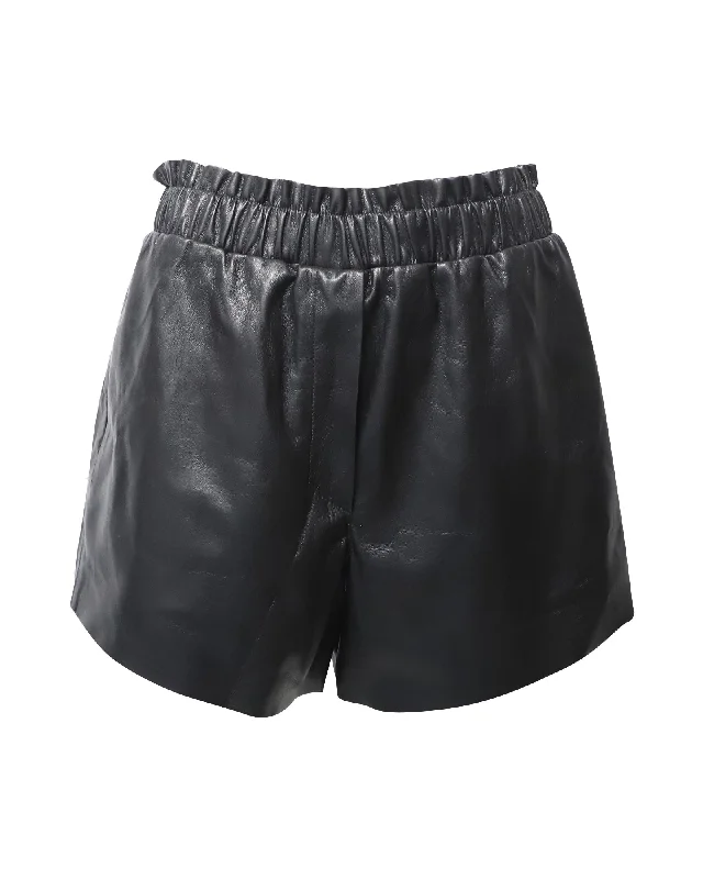 Patterned Geometric Women Shorts for a Modern AppealNanushka Lora Ruffled Shorts in Black Vegan Leather