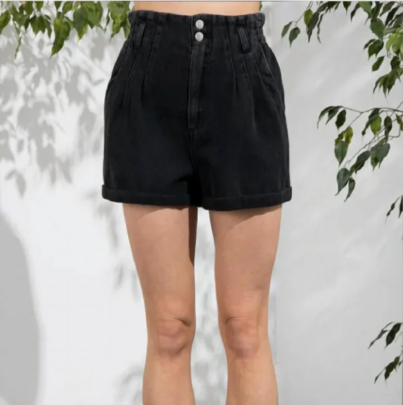 Ruffled Hem Women Shorts to Add a Feminine TouchPaperbag Short In Black