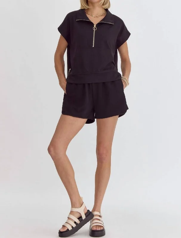 Embroidered Women Shorts with Intricate DesignsPutting Sugar On Me Ribbed Shorts In Black