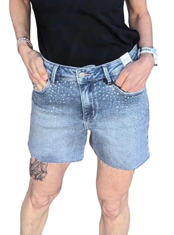 Solid Color Women Shorts in Bright Hues for a Bold StatementRhinestone Embellished Cutoff Shorts In Light Wash