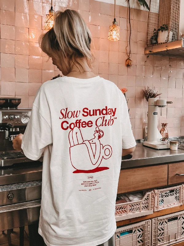 Floral Print Women T Shirt for a Feminine TouchSlow Sunday Coffee Club T-Shirt