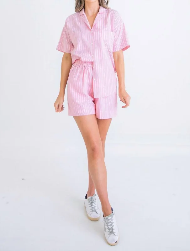 Cuffed Women Shorts for a Laid - Back and Trendy LookStripe Poplin Pocket Short In Pink