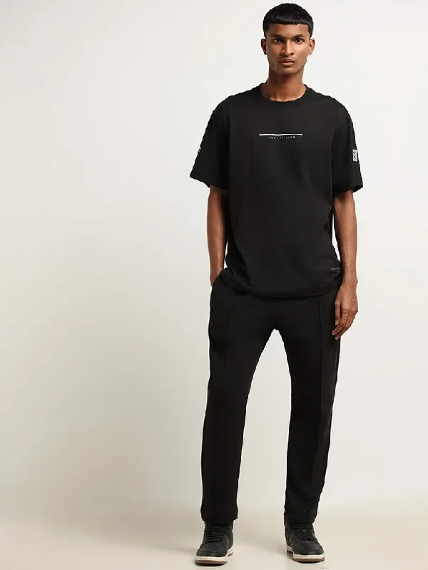 Twill Women Shorts with a Smooth Texture and DurabilityStudiofit Black Straight-Fit Mid-Rise Cotton Blend Track Pants