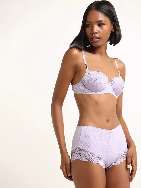 Cuffed Women Shorts for a Laid - Back and Trendy LookSuperstar Lilac Cotton Blend Pointelle Lace Brief