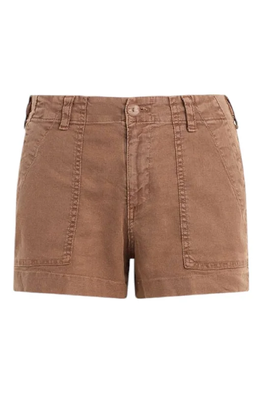 High - Waisted Women Shorts for a Retro and Flattering LookUtility Tab Trouser Shorts In Sahara Brown