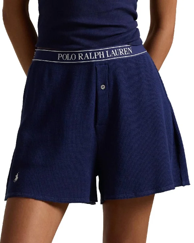 Ruffled Hem Women Shorts to Add a Feminine TouchWaffle Knit Boxer Short In Navy