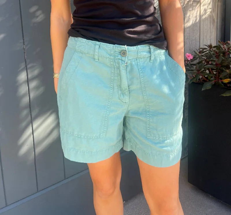 Solid Color Women Shorts in Bright Hues for a Bold StatementWoven Cotton Linen Short In Eucalyptus