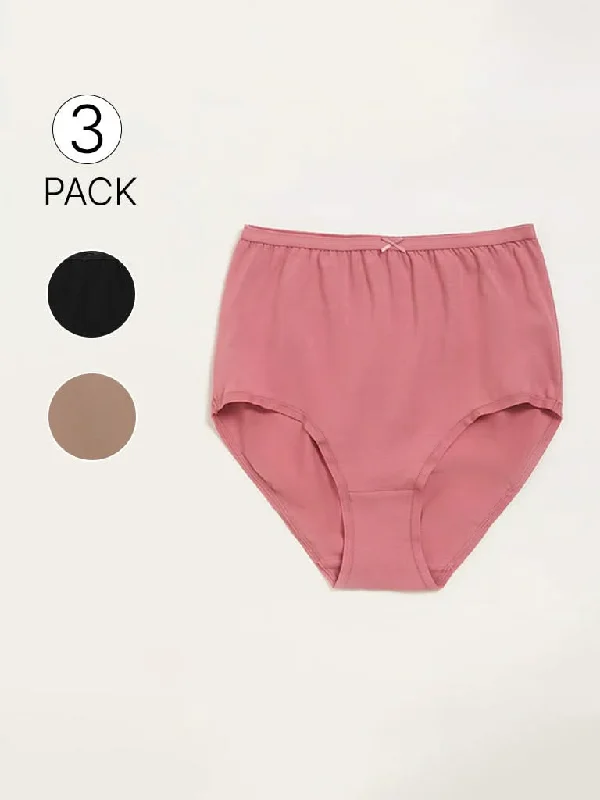 Elastic Waist Women Shorts for Easy Wear and ComfortWunderlove Solid Cotton Blend Full Briefs - Pack of 3