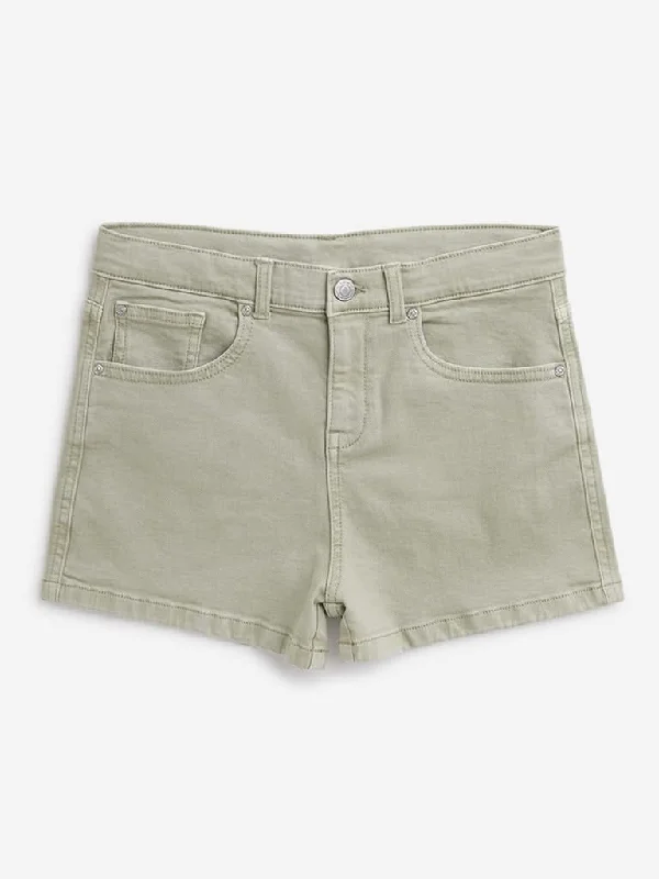 Linen Women Shorts for Breathable Comfort in Hot WeatherY&F Kids Sage Solid Denim Shorts