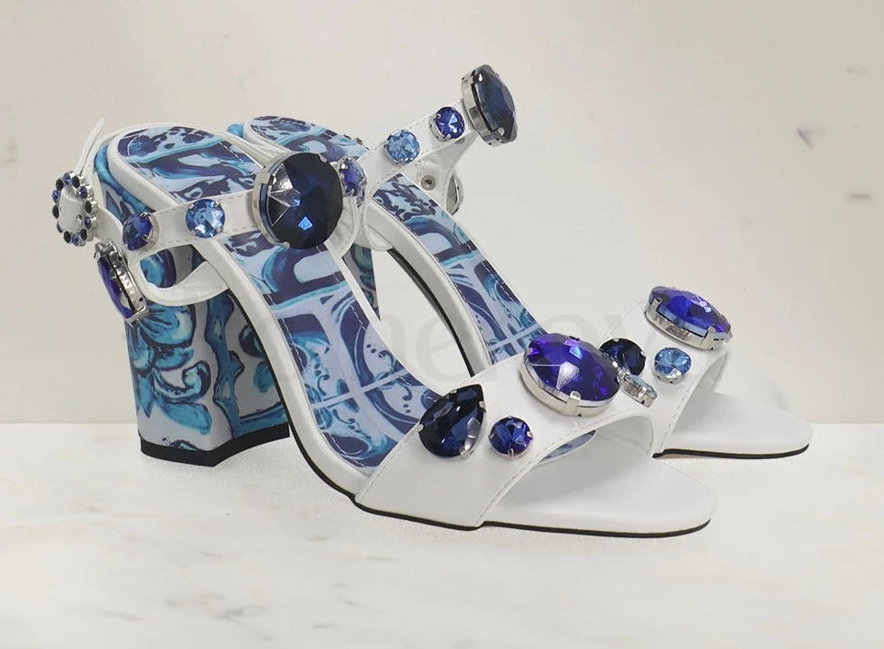 Blue & White Porcelain Crystal Sandals